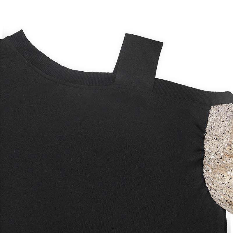 2025 Retro Party Style Women's Sequin Off-Shoulder Color Block Hoodie