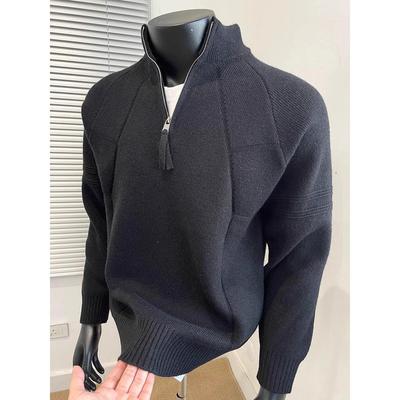 Men's Versatile Half-Zip Stand Collar Knit Sweater for Autumn/Winter