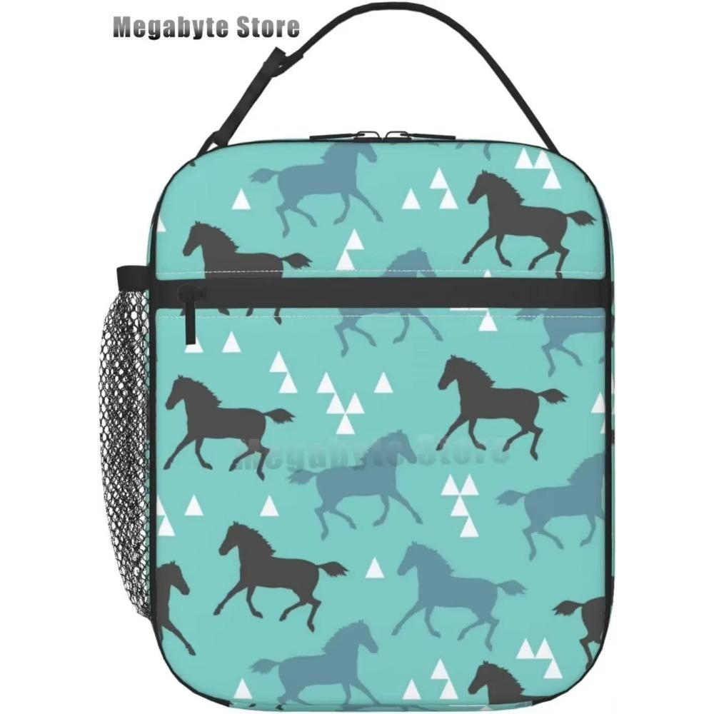 Horse And Flower Lunch Box Insulated Lunch Bags Zipper Lunch Bag Cooler Tote Bag For Teens Men Women Office Picnic