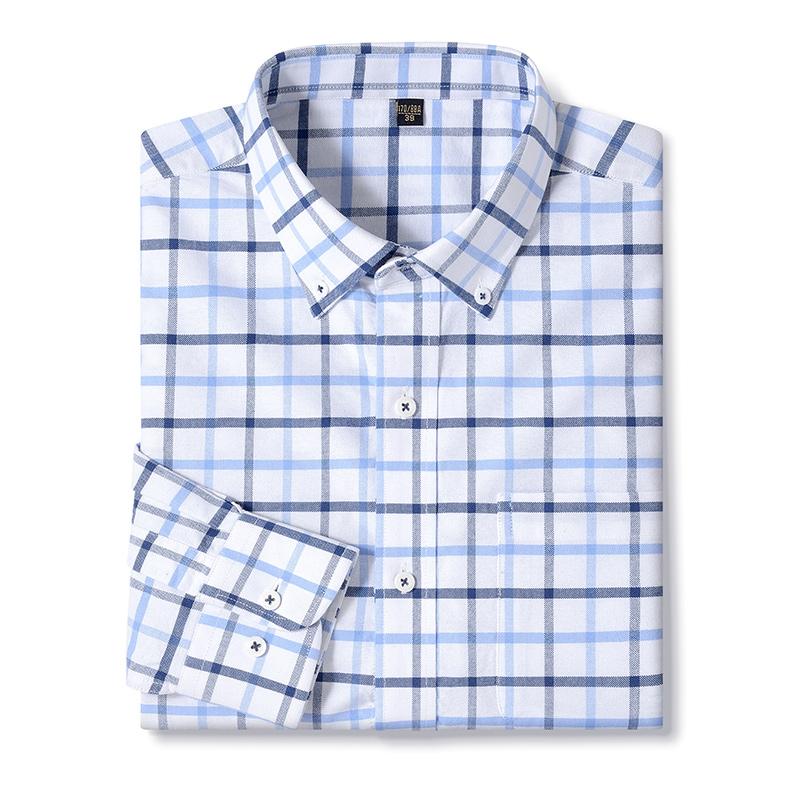 Camicie Oxford in Cotone Casual da Uomo con Taschino Singolo, Manica Lunga, Vestibilità Standard, Comode, Button-down, a Quadri