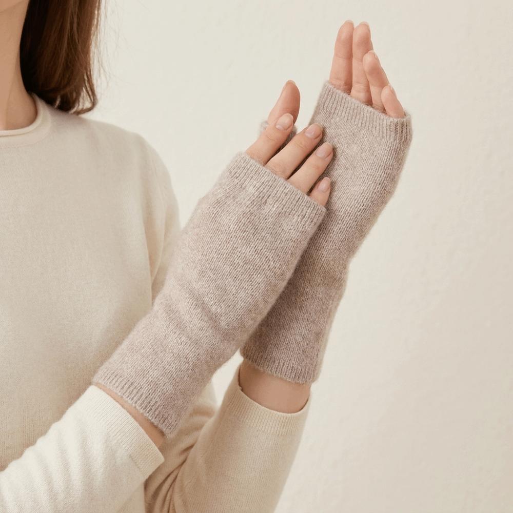 Wool Knitted Gloves Velvet Plush Mittens Lovely Half Finger Gloves Students