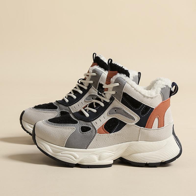 

Women s lightweight velvet thickened cotton shoes 2025 winter warm versatile and comfortable female dad shoes platform sports shoes 35 бежевый