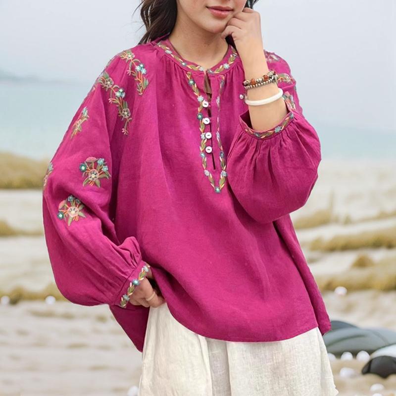 ZANZEA Women Round Neck Lantern Long Sleeve Floral Print Thin Blouses