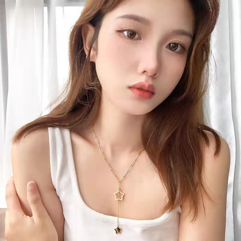 Elegant Titanium Star Tassel Necklace - High-End Fashion Sweater Chain