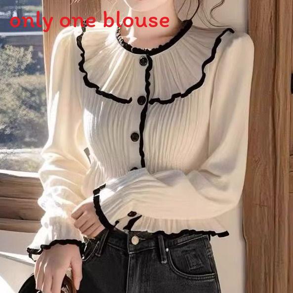 French Chic Long Sleeve Shirt With Ruffle Details For Elegant Spring Fashion
