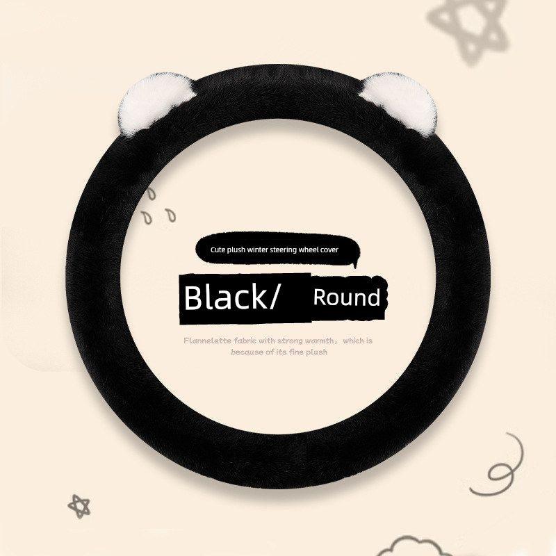 

Car Steering Wheel Cover Winter Plush Warm Cartoon Cute Princess Universal D-Shaped Round Car Handle Cover for Women [Two-Color Bear Plush Style] Round Black