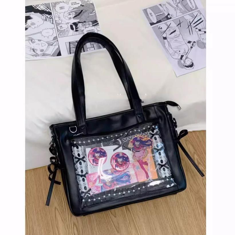 JIAERDI Harajuku Sweet Cute Bow Tote Bag Women Square Large Capacity Transparent Shoulder Bag Ladies Everyday Anime Ita Bag 2025