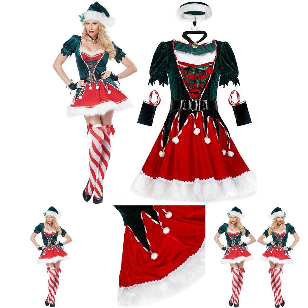 Festive Short Sleeve Santa's Helper Costume With Soft Touch Velvet Material