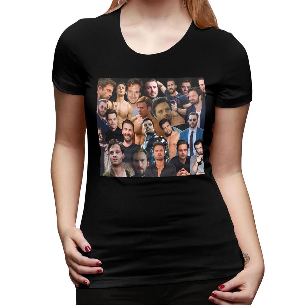 Sebastian Stan And Chris Evans Collage TShirt for Women ONeck Streetwear T Shirts Womens Tees Short Summer Clothes Tops