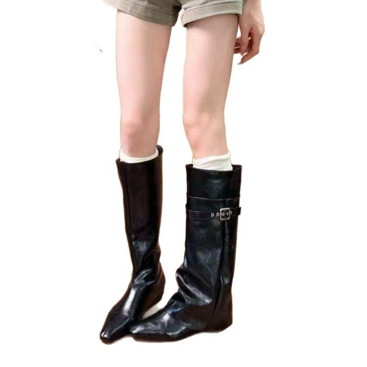 British Style, Cool And Fashionable, Two Wearing Removable Retro Belt Buckle Straight Boots For Women, Minimalist High-End Trouser Boots For Women
