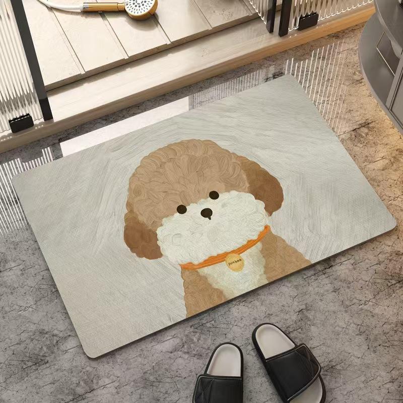 Creative Oil Painting Dog Carpet Entrance Bathroom Anti Slip Absorbent Mat Pet Eating Mat Floor Mat Home Decoration