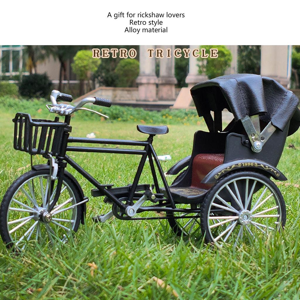 Rickshaw Model Retro Design Decorative Interesting Alloy 3 Wheel Rickshaw Desktop Ornament for Decoration