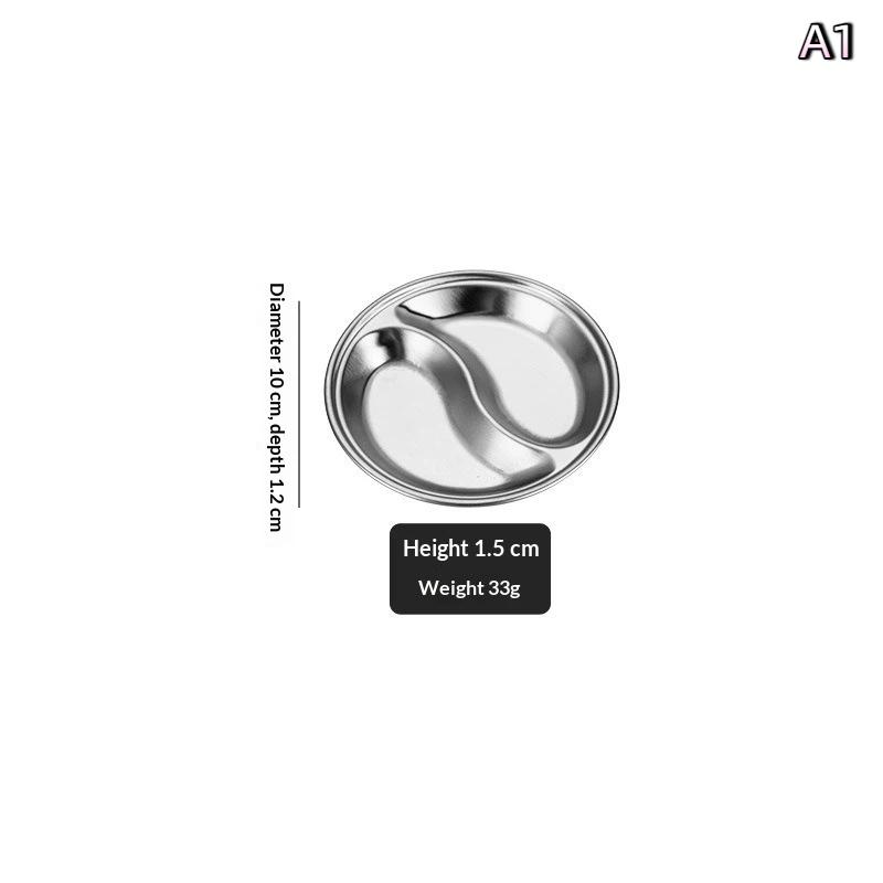 Stainless Steel Circular Divided Plate Sauce Dish Food Sauce Dish For Roast Meat Dipping Household Seasoning Snack Plate Kitchen