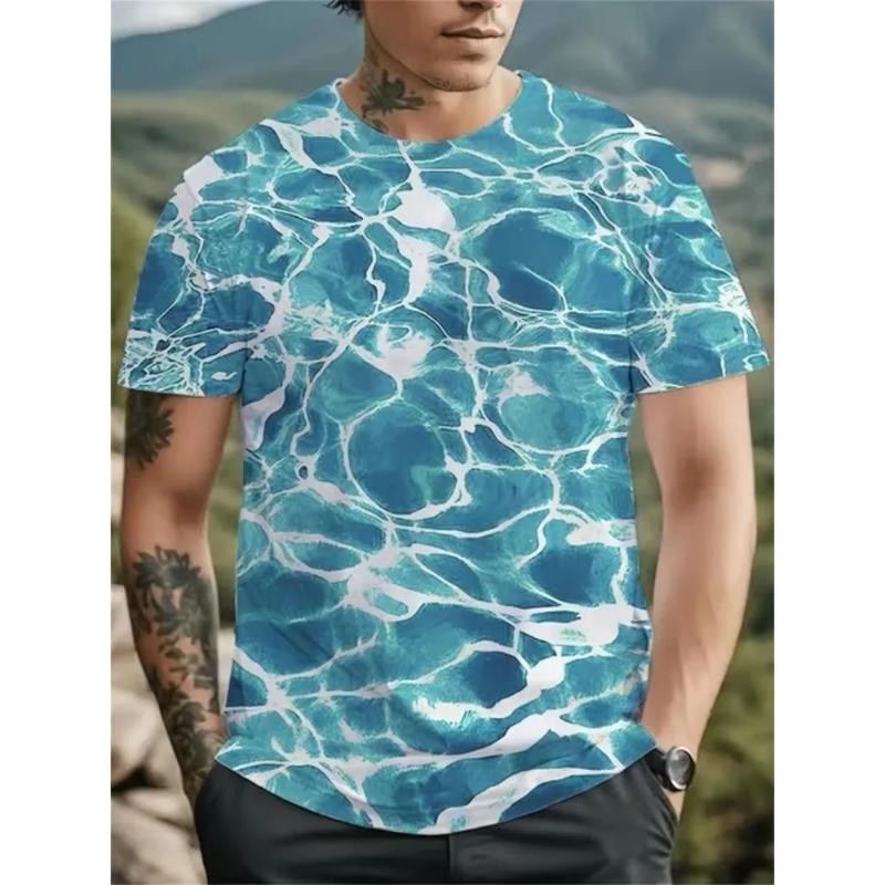 Modisches Herren-Rundhals-Kurzarm-3D-Casual-Farbprint-Casual-Kurzarm-Rundhals-T-Shirt