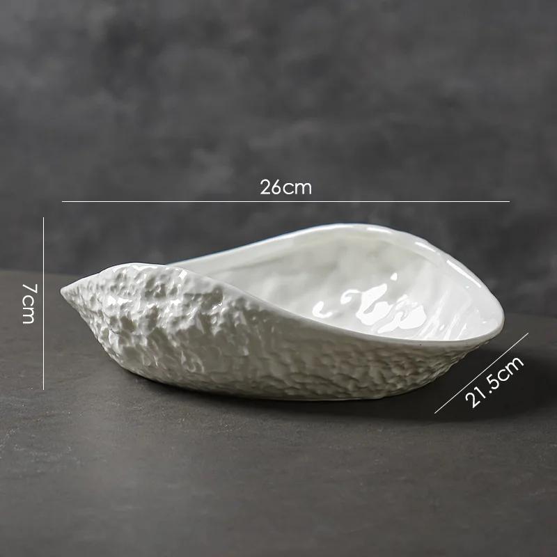 Shell-shaped Plate with Rock Pattern Household Gold-plated Ceramic Steamed Fish Soup Plate Hotel Fruit Salad Dessert Tableware