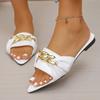 Fashion 2025 Plus Size Women's Open Toe Slippers Summer Metal Decoration Chain Pointed Toe Sandal Flat with Fashion Daily Dress Slippers