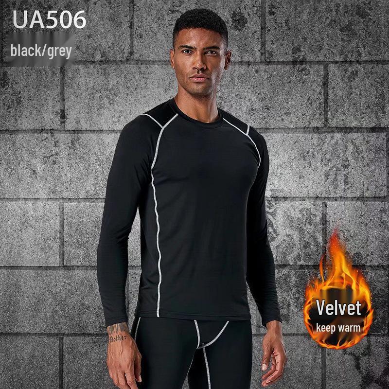 Men's Quick-Dry Tight-Fit Long Sleeve Plus Velvet Running Top for Autumn/Winter