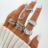 2024 New Tide Individuality Retro Geometric Hollowing Inlay Gem Rings SetLiquid State Metal Four-Piece Rings Set Paty Jewelry