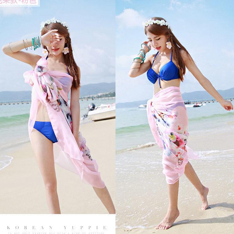 Asciugamano da Spiaggia Oversize in Chiffon Primavera e Autunno Donna Protezione Solare Sciarpa Floreale con Motivo Broccato Sciarpa Lunga