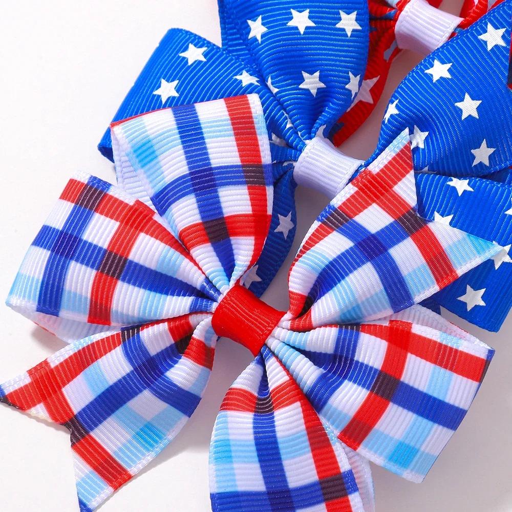 10pcs/set Independence Day Kids Bows Hair Clips for Baby Girls Print Star Ribbon Bowknot Hairpin Headwear Hair Accessories