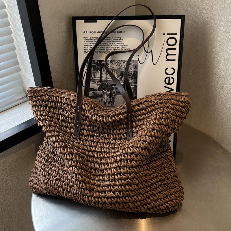 Straw Woven Tote Bags Casual Large Luxury Design Capacity Handbag Beach Shoulder Simple Women'S Bag Style Shopping Summer