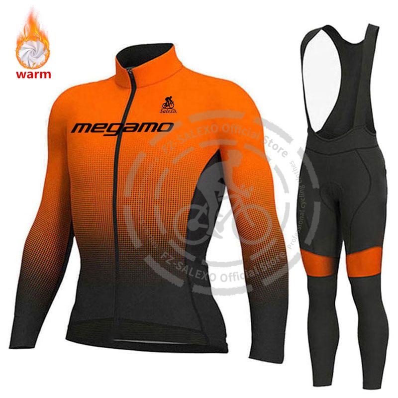 Megamo Set Termico Invernale in Pile a Manica Lunga per Ciclismo Abbigliamento Mountain Bike Maglie da Bicicletta da Uomo Abbigliamento Maillot Ropa Ciclismo