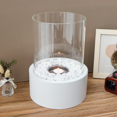 Round White Color Metal Candle Holder with Glass for Tealight Candle Holder for Home Decor (US Stocks)