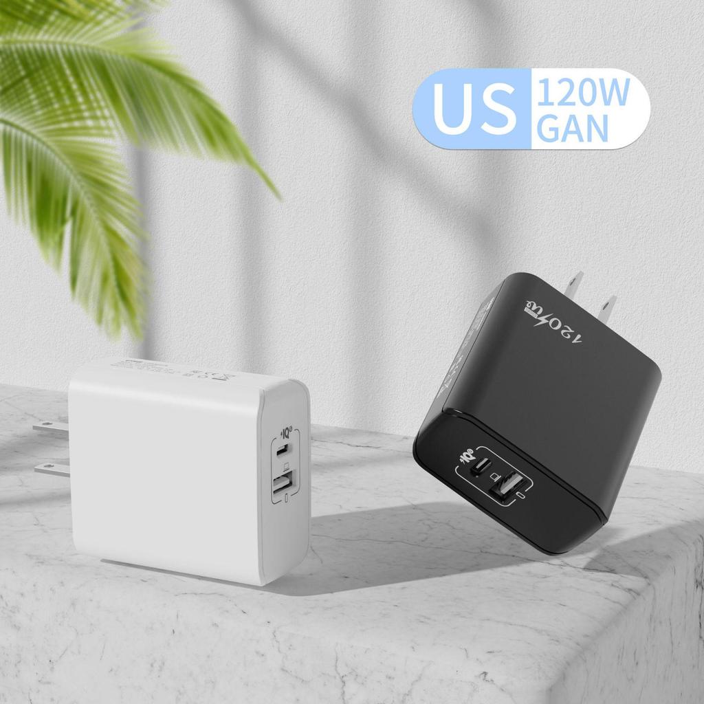 120W GaN Charger with A+C Ports, 65W Output, EU/US/UK Plug for Mobile Devices