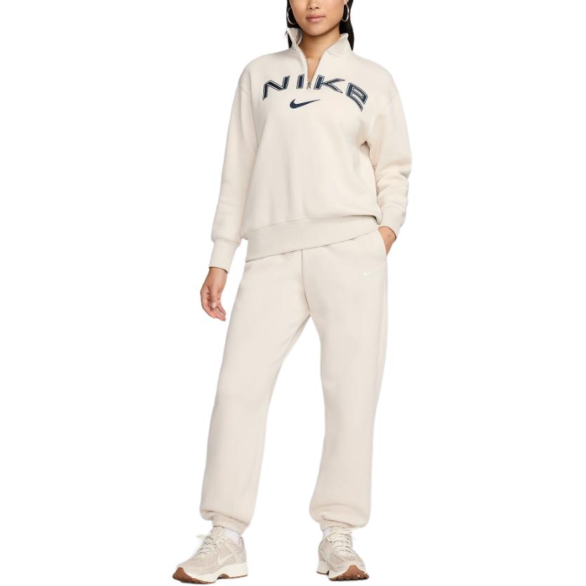 Nike Sportswear Phoenix Fleece Logo FW24 Outdoor Casual Sports Pullover Long Sleeve Jacket Women Jackets Off-White FV7680-104