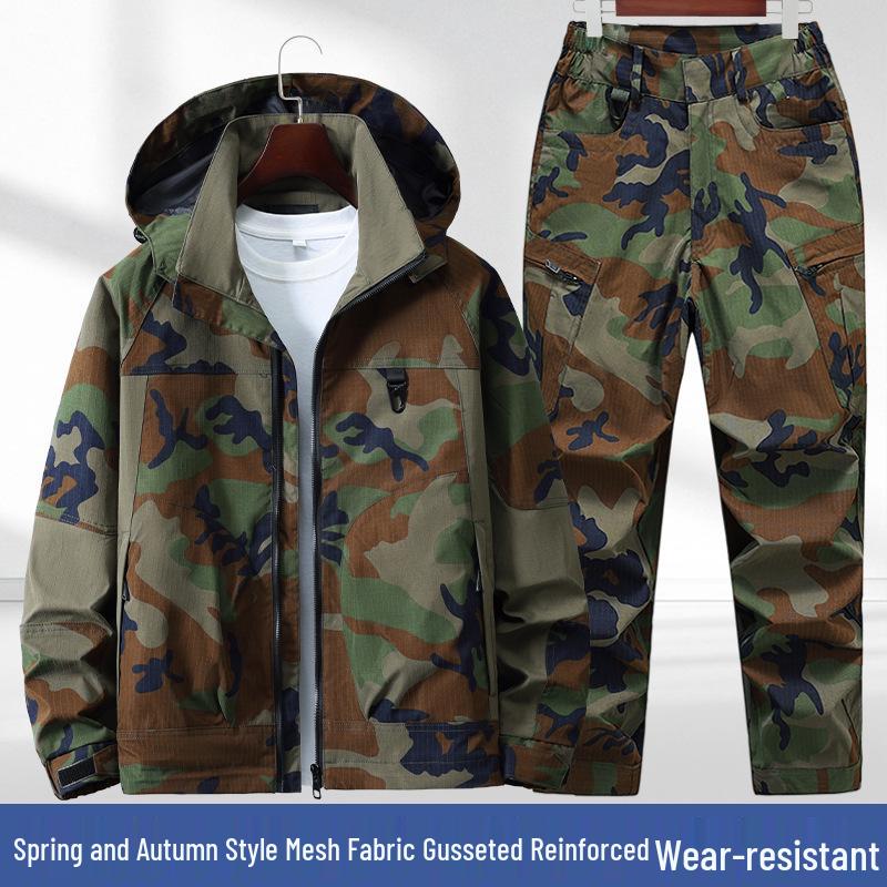 Unisex Wear-Resistant Camouflage Suit: Spring/Autumn Workwear Jacket, Plus Size, Lined for Labor Protection and Mountaineering