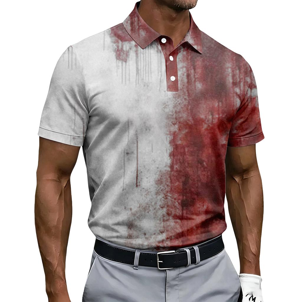 Men's Halloween Print Short Sleeve Polo Shirt Button Up Casual Polo Shirt with Unique Graphic Design for Seasonal Wear