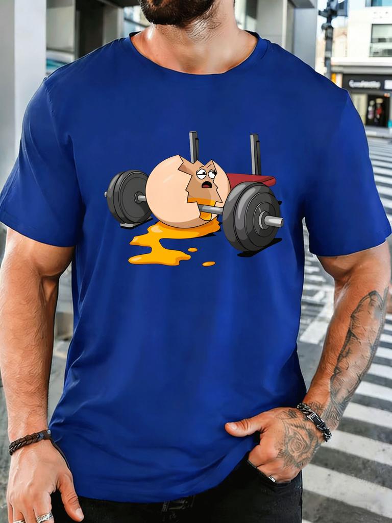 Unisex Short Sleeve T Shirt Cracked Egg Barbell Graphic Tee Funny Print Tops Summer Soft Cotton Casual Street Wear For Adult Male