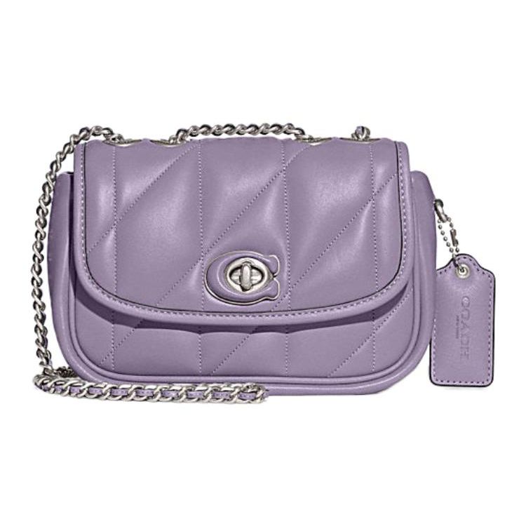 

Coach Pillow 20 Solid Color Silver Lock Quilted Flap Leather Crossbody Shoulder Bag Women bags Purple CA086-LHVHM Basic Set (Bag+Dust Bag)