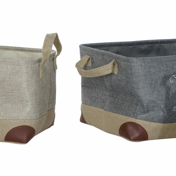 Lot de paniers - 40 x 30 x 24 cm - Gris beige - Marron clair - Polyester