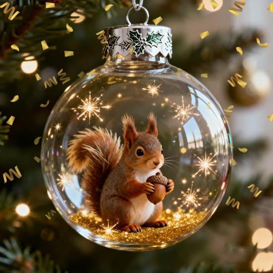 3D Zvířecí Vánoční Dekorace Průhledná Plastová Vánoční Koule Závěsné Ozdoby s Třpytivými Hvězdnými Akcenty pro Zimní Svátky Dekorace na Stromek