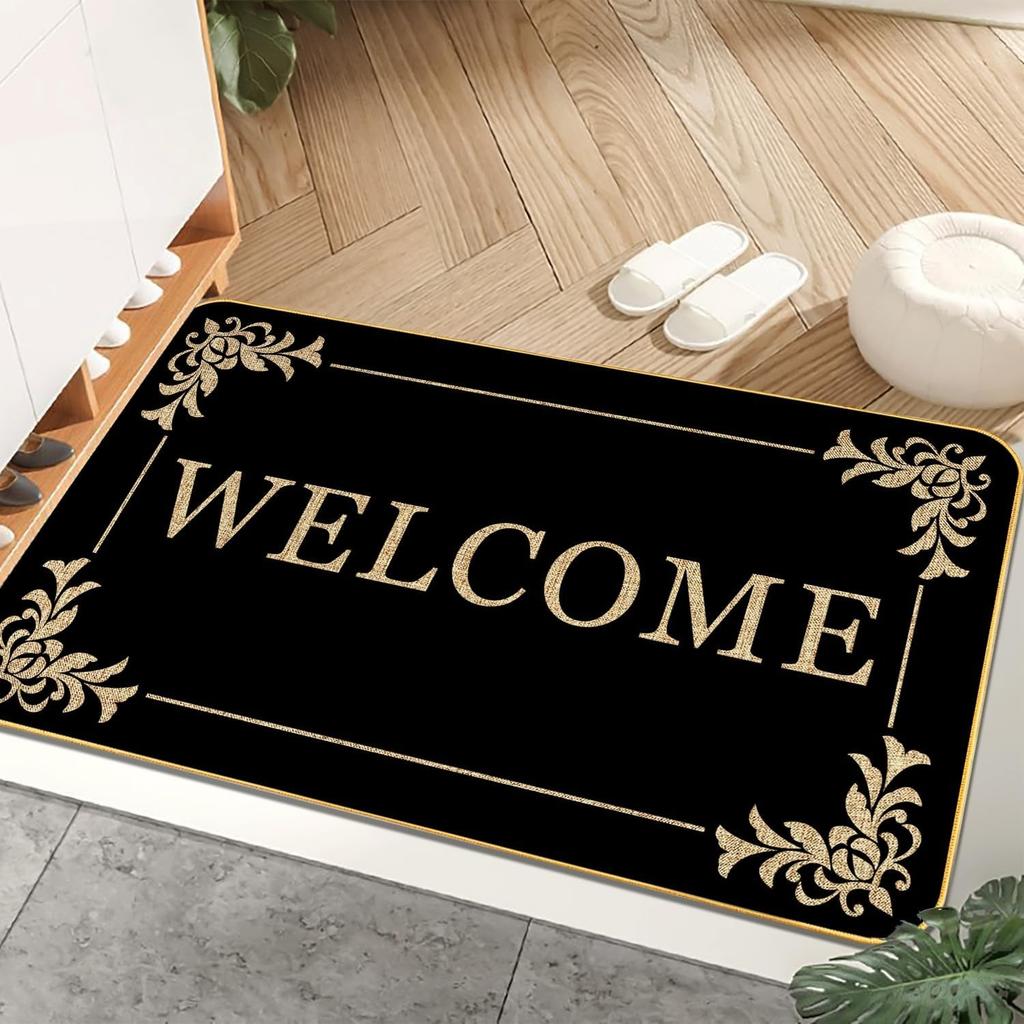 Letter Pattern Vintage Ornamental Door Mat Soft Non-Slip Entrance Rug Elegant Home Decor Floor Carpet for Entryway Hallway