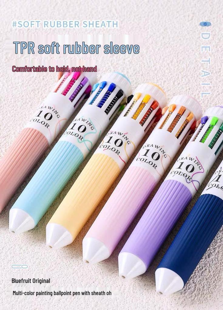 Blue Fruit 60-Color Multicolor Soft Grip Ballpoint Pen Set: Push-Type, Ten-Color All-in-One Writing Tool