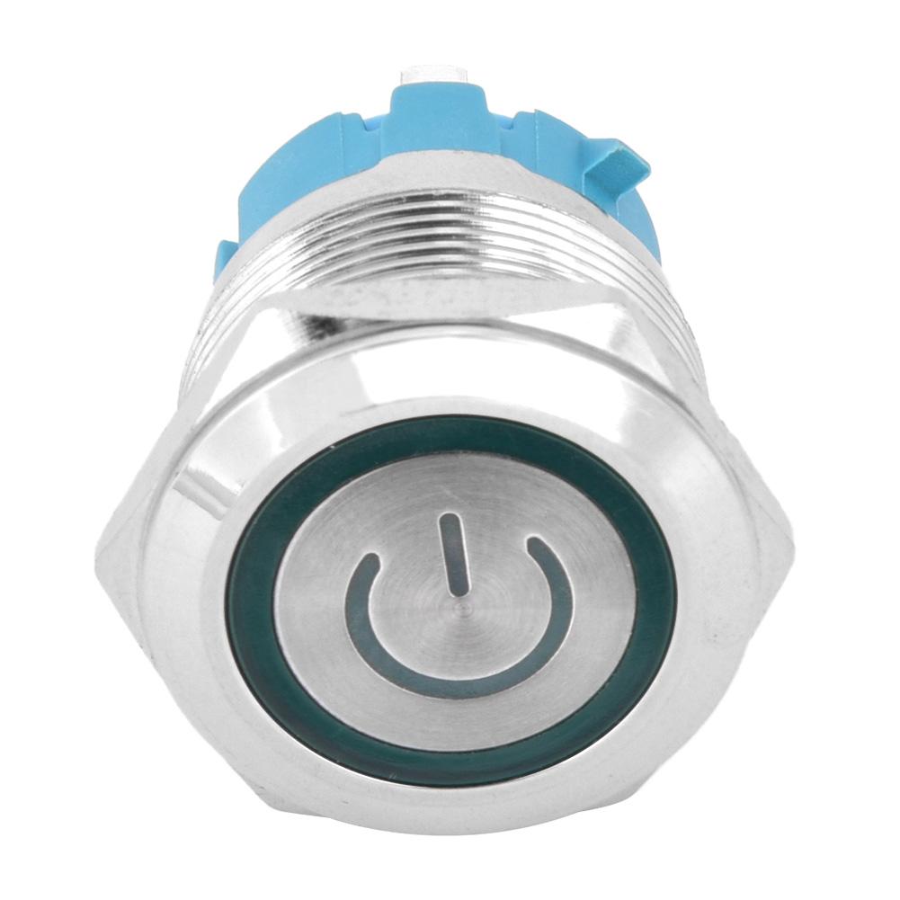 2 Stück 22mm Metall Drucktaster Flacher Kopf Momentan 4 Pin mit Power Lichtzeichen IP65 12 24VDCGrün