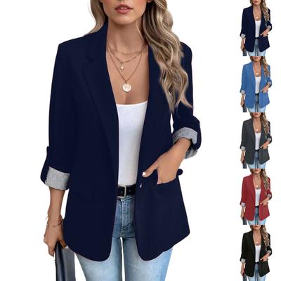 Women's Fashion Casual Button Suit Slim Fit Three-quarter Rolled Sleeve Women