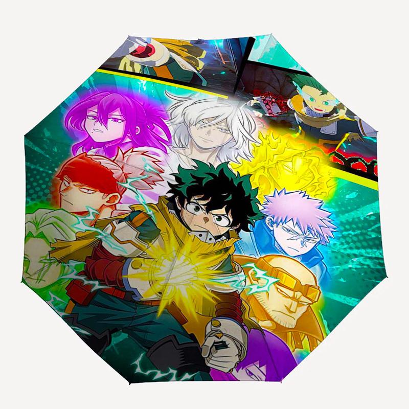 1pc My Hero Academia Automatic Opening/Closing Outdoor Umbrella with Boku No Hero Characters - Portable 3-Fold Design, 8-Rib Iron Frame Outdoor f