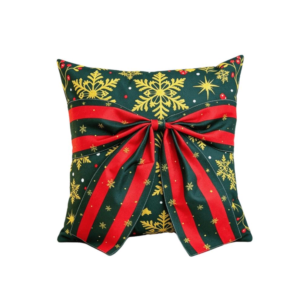 Bow Design Christmas Pillow Cover Snowflake Xmas Tree Pillowslip Sofa Pillow Cover  Holiday Cushion