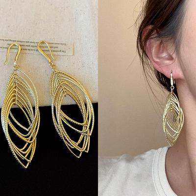 Zircon Tassel Pleated Oval Earrings - Elegant High-End Design