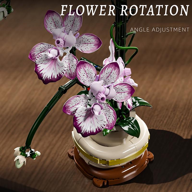 696PCS Orchid Flower Building Blocks Preserved Flower Vase Model Bricks Desktop Ornaments Kids Educational DIY Toy Holiday Gifts