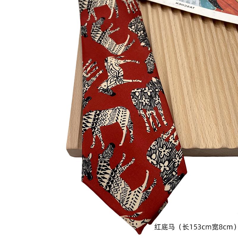 

Printed cartoon animal personality trend neck tie versatile red cat printing retro lazy ties for men and women neck tie