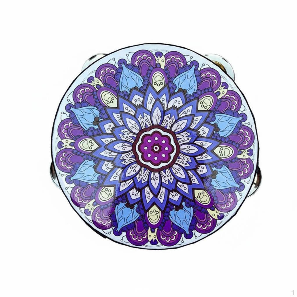 Jingling Tambourine Traditional Artistic Print Headed Educational Toy Dance Accessory for