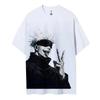 Jujutsu Kaisen Gojo Satoru T Shirt Men Vintage Washed Cotton Short Sleeve Tops 2025 Summer Anime Graphic Tees Black Base White