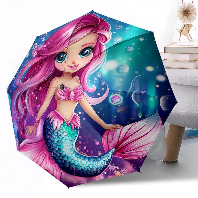 Mermaid Fantasy Underwater Scene Outdoor Automatic Umbrella Retractable Design with 8-Rib Durability Lightweight Perfect Gift for Friends Family