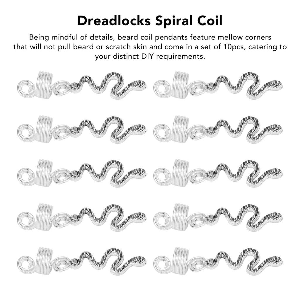 10pcs Alloy Beard Coil Snake Shaped Pendant DIY Dreadlocks Spiral Hair Coils Spring Pendant Accessories