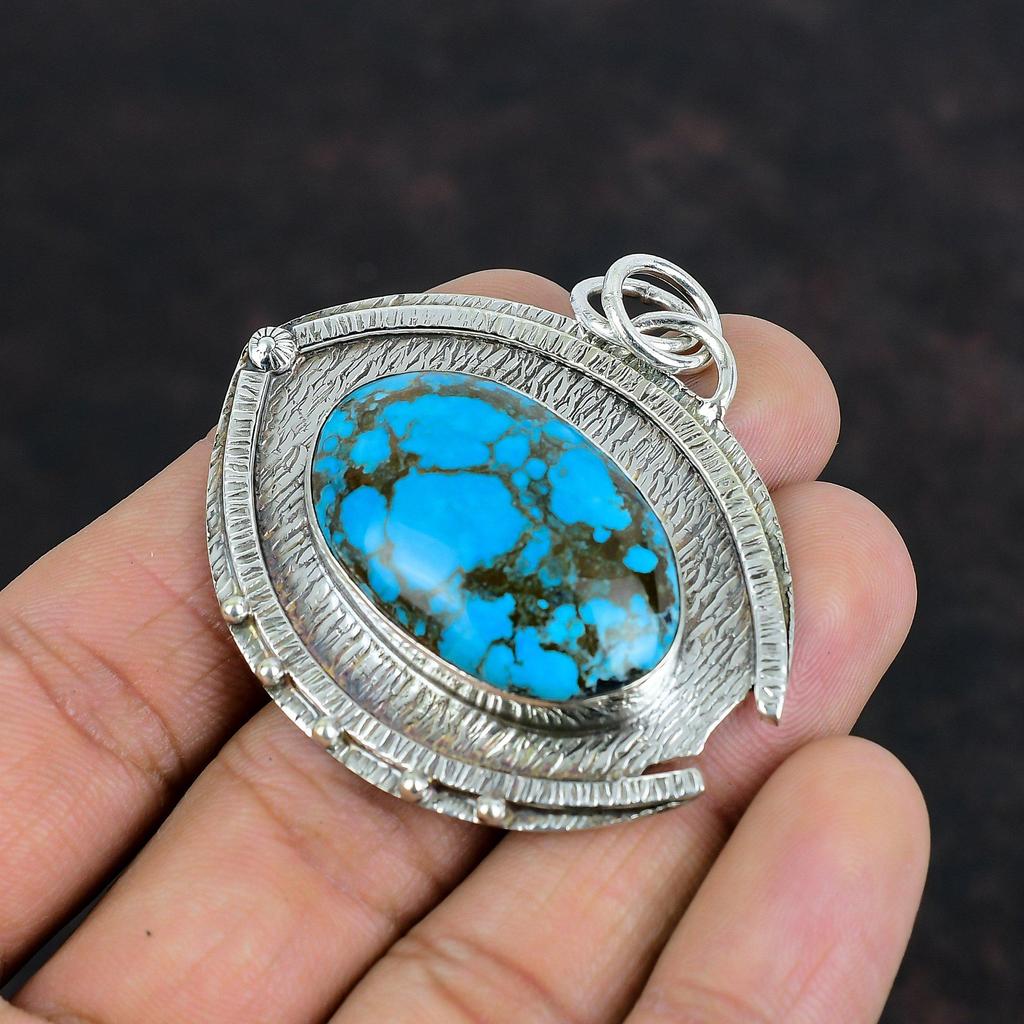 Tibetischer Türkis Anhänger Echter Edelstein Anhänger 925 Sterlingsilber Anhänger Handgefertigt Geburtsstein Anhänger Antiker Schmuck Verlobungsgeschenke