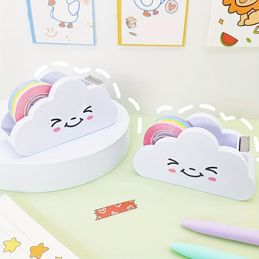 Desktop Cloud Design Tape Dispenser Cutter with Rainbow Tape Roll, Practical Stationery for Home Office & School Desk